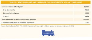 <p>Table 3.1 Newfoundland and Labrador Child Population 0 to &lt;6 Years (2022)</p>